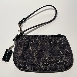 NWOT Coach Jacquard Signature Metallic Black Silver Women's Wristlet